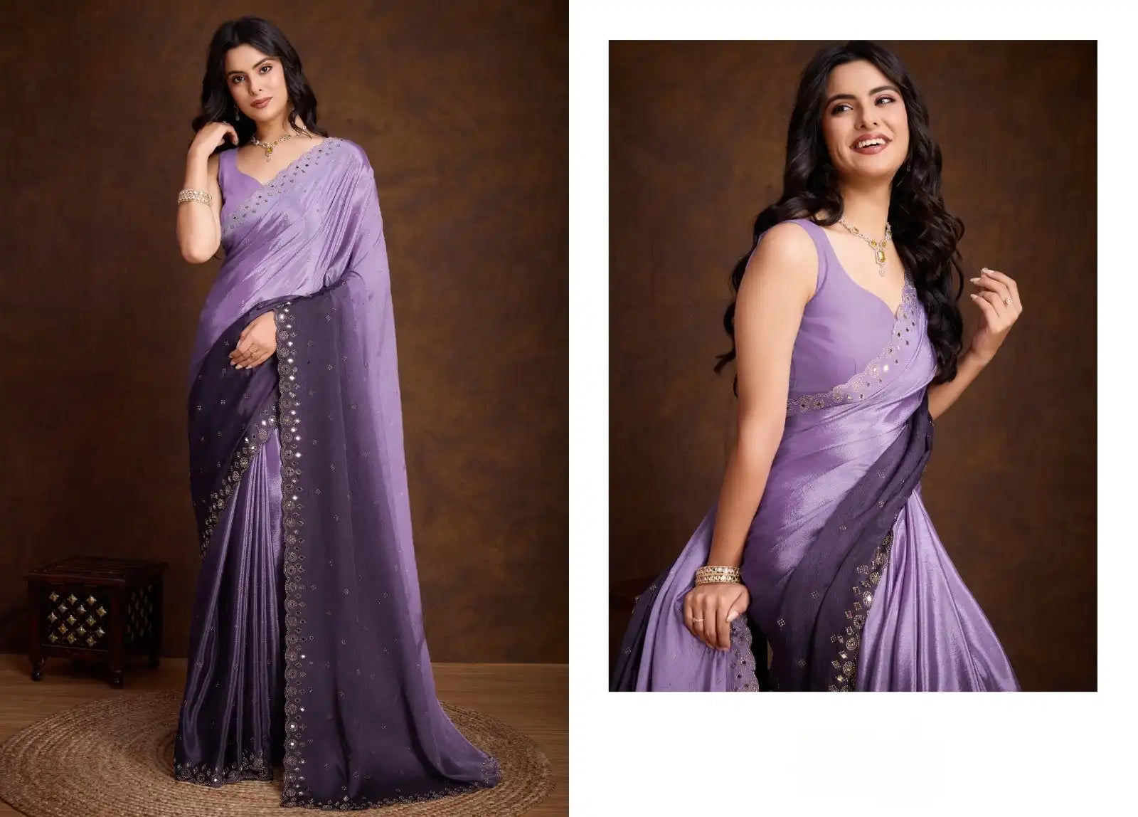 Lavender & Purple Double Shaded Chinon Silk Party Wear Saree