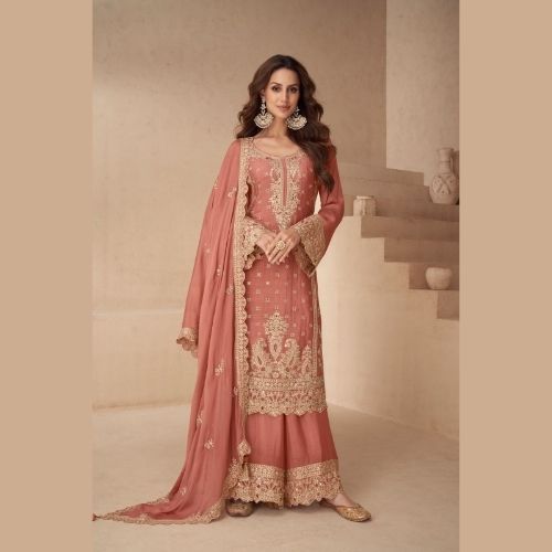 Dusty Pink Wedding Wear Designer Palazzo Suit with Dupatta