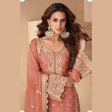 Dusty Pink Real Chinon Wedding Wear Palazzo Suit with Dupatta