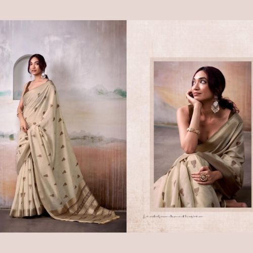 Beige Modal Cotton Saree with Zari Border & Pallu