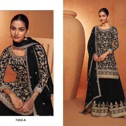 Black Designer Palazzo Suit Partywear with Heavy Embroidery