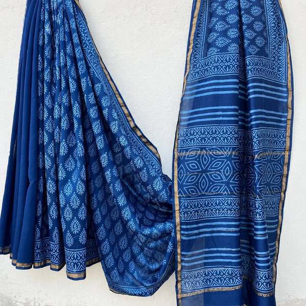 Elegant Blue Handloom Chanderi Silk Saree with Blouse Piece