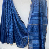 Elegant Blue Handloom Chanderi Silk Saree with Blouse Piece