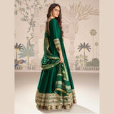 Emerald Green Silk Anarkali Gown with Embroidered Dupatta