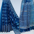 Indigo Blue Chanderi Silk Saree with Chevron & Floral Hand Block Print