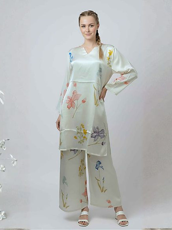 Elegant Ivory Floral Office Wear Coord Set