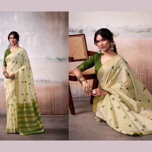 Elegant Light Green Modal Cotton Saree with Zari Border & Pallu