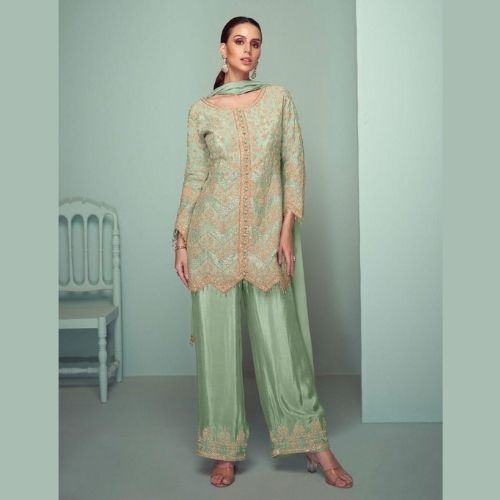 Mint Green Palazzo Suit with Dupatta – Stylish Party Wear