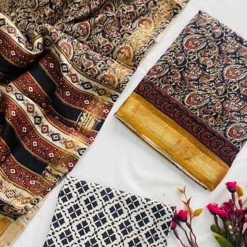 Multicolor Maheshwari Silk Unstitched Salwar Suit with Dupatta