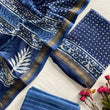Navy Blue Maheshwari Silk Unstitched Salwar Suit with Dupatta