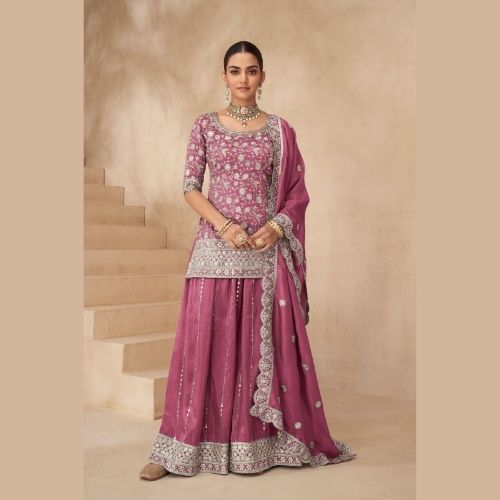 Designer Pink Partywear Designer Sharara Suit with Dupatta