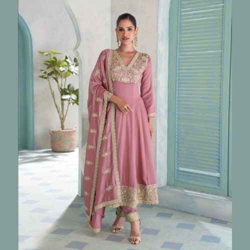 Premium Pink Silk Anarkali Suit for Women