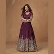 Elegant Wine Anarkali Gown with Dupatta in Premium Chinnon Silk