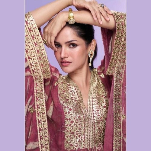 Wine Georgette Embroidered Kaftan Dress