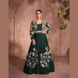 Emerald Green Premium Chinon Silk Lehenga with Embroidered Shrug