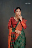 Emerald Green & Maroon Soft Banarasi Silk Saree with Rich Pallu