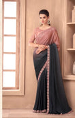Black Designer Saree with Pink Embroidered Border & Blouse