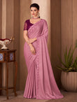 Dusty Pink Designer Saree with Floral Embroidered Border & Sequin Blouse