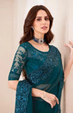 Deep Teal Embroidered Saree with Sequin Work & Designer Border