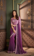 Mauve Purple Designer Saree with Intricate Embroidered Border & Designer Blouse