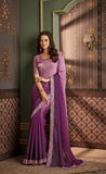 Mauve Purple Designer Saree with Intricate Embroidered Border & Designer Blouse