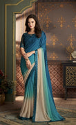 Teal Blue Designer Saree with Intricate Embroidery & Contrast Ivory Pallu