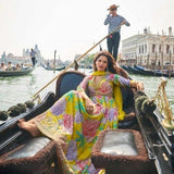 Yellow Floral Chinon Silk Anarkali Gown with Embroidery & Dupatta