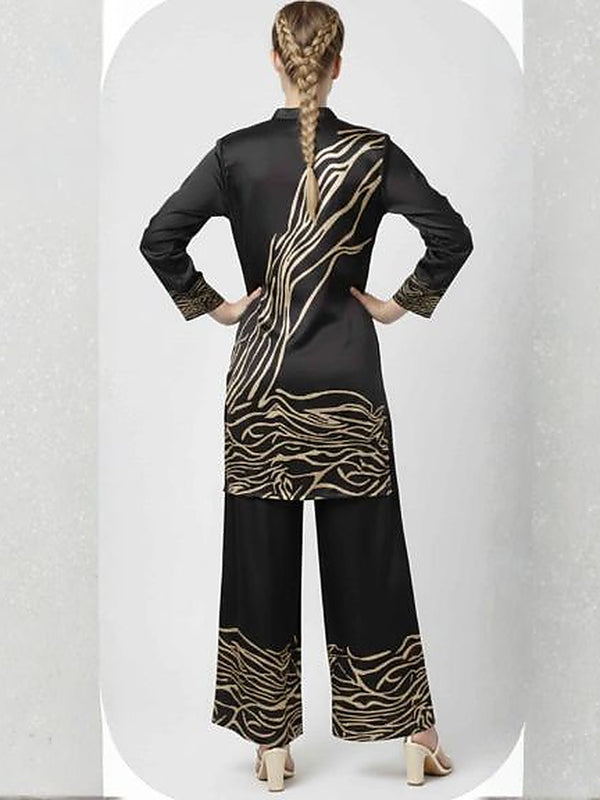 Elegant Black Formal Satin Silk Coord Set for Women