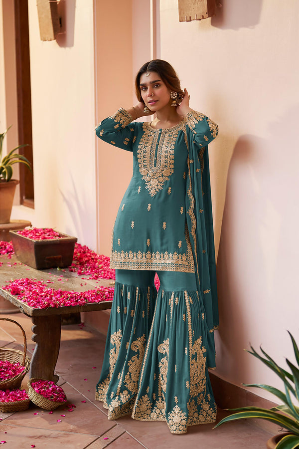 Luxury Embroidered Sharara Suit Set