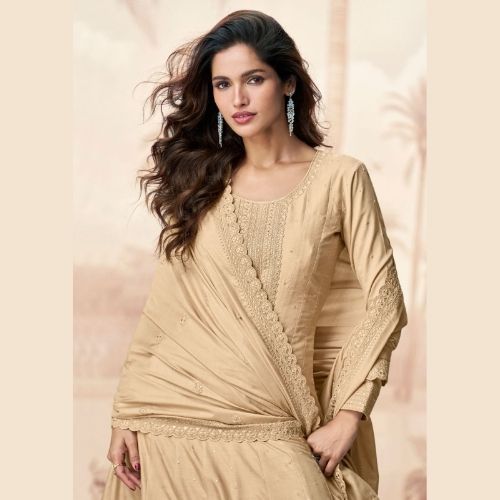 Elegant Golden Silk Anarkali Gown with Premium Silk Dupatta