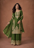 Olive Green Embroidered Chinon Silk Palazzo Set