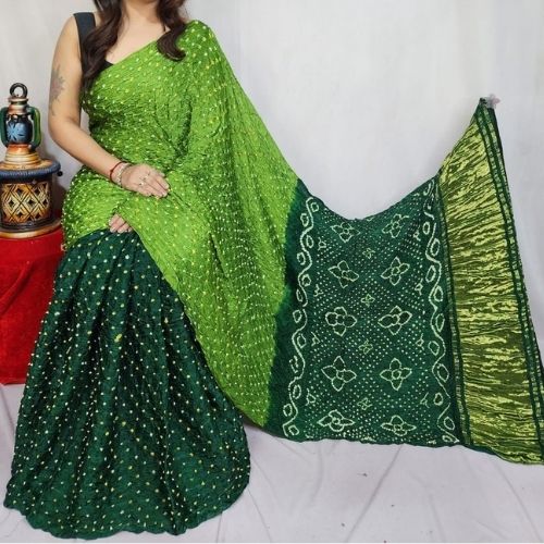 Green/Parrot Modal Silk Bandhni Saree with Blouse