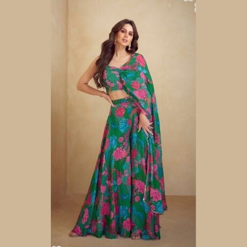 Stylish Green Floral Indo Western Dress for Women