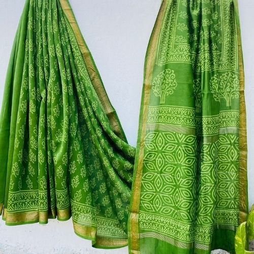 Green Maheshwari Silk Saree – Handloom Cotton Silk Elegance