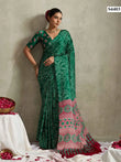 Premium Green Bandhani Printed Satin Saree – Festive & Party Wear Elegance