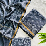 Elegant Grey Chanderi Silk Suit with Dupatta for Women