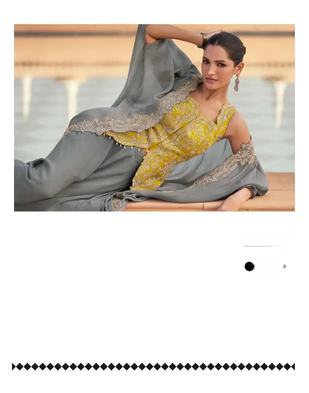 Grey Indo Western Dress with Yellow Embroidered Silk Blouse