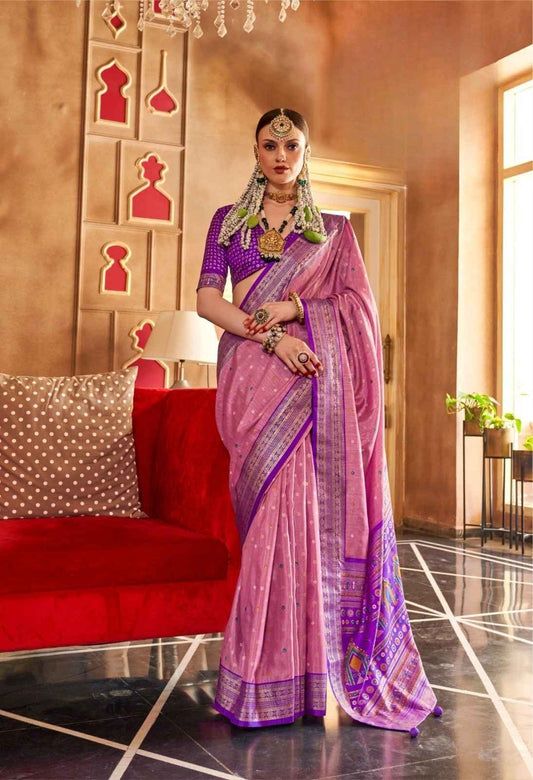 Pink & Violet Mercerized Sigma Silk Patola Saree with Pallu
