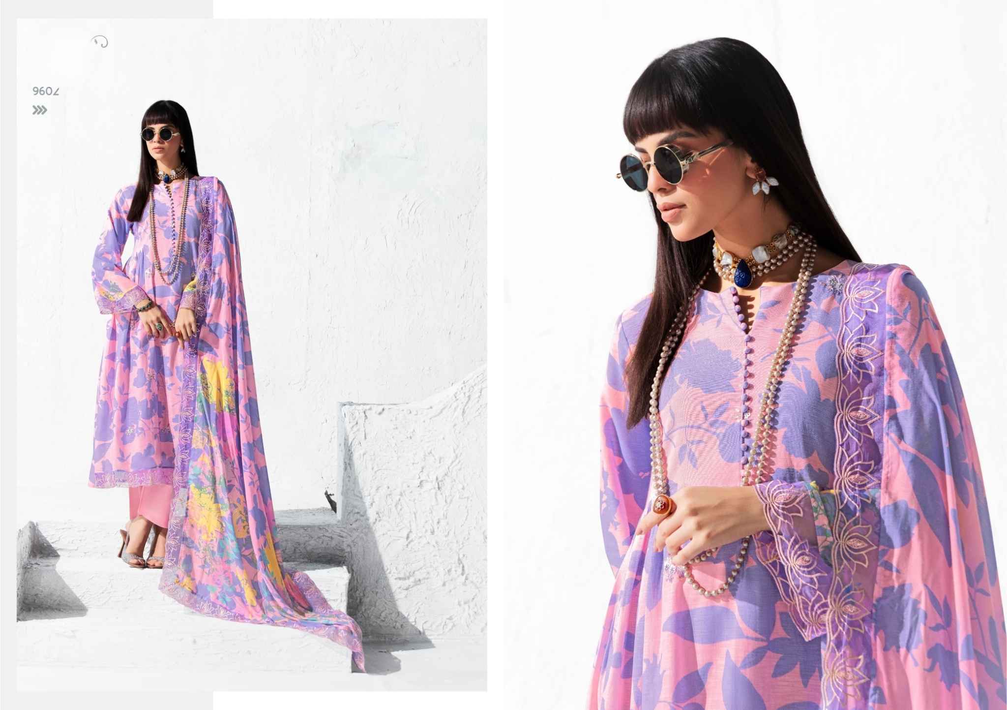 Pink & Lavender Muslin Embroidered Suit Set