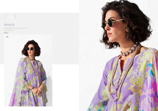 Lavender Floral Muslin Suit Set with Digital Print Dupatta