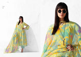 Pastel Yellow Printed Muslin Suit Set with Chinon Dupatta