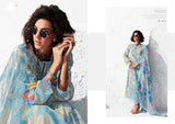 Sky Blue Floral Embroidered Muslin Suit with Chinon Dupatta