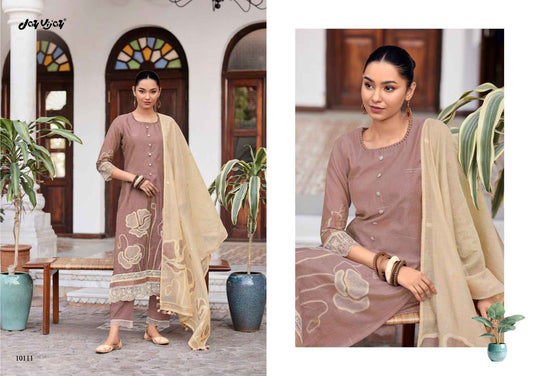 Mauve Brown Cotton Jacquard Embroidered Salwar Suit with Beige Dupatta - Traditional Elegance