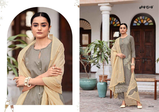 Sage Green Cotton Jacquard Suit with Beige Floral Dupatta - Joy Vision Elegance
