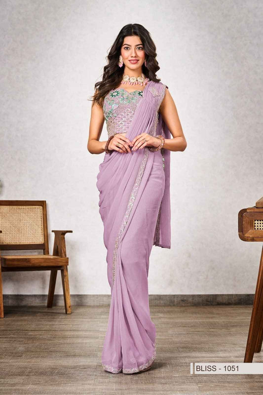 Lavender Shimmer Georgette Saree with Embroidered Jacket-Style Blouse