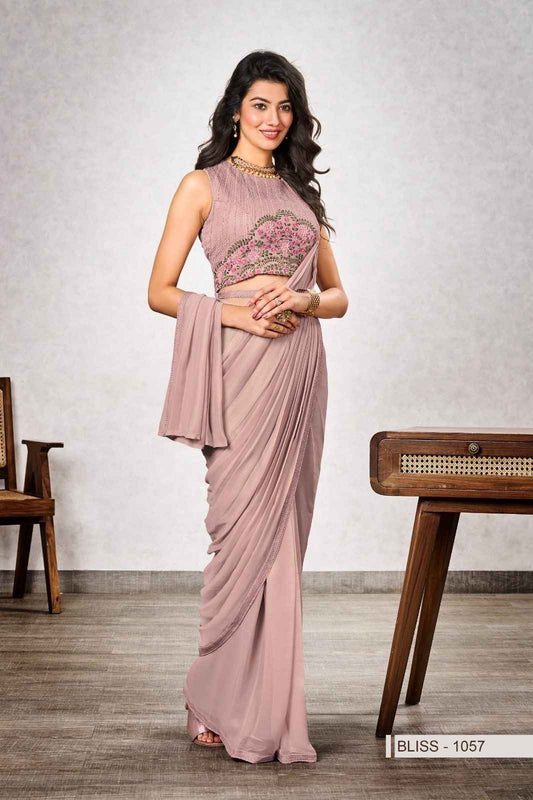 Blush Pink Shimmer Georgette Ready-to-Wear Saree
