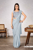 Light Grey Shimmer Georgette Ready-to-Wear Saree