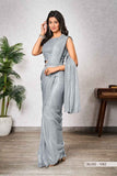 Grey Shimmer Georgette Ready-to-Wear Saree with Stitched Poncho Style Blouse & Belt