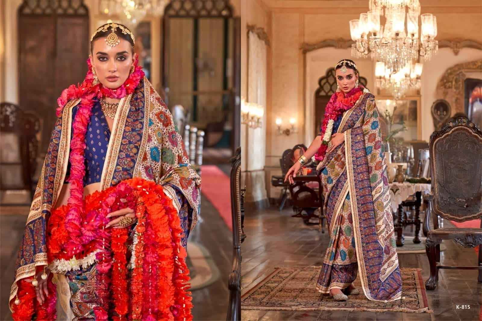 Royal Blue & Multicolor Heritage Print Polyester Viscose Silk Saree