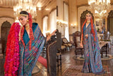 Mystic Teal Blue & Multicolor Heritage Print Polyester Viscose Silk Saree